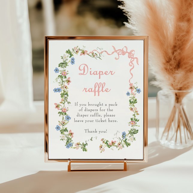 Wildflower Pink Bow Baby Shower Diaper Raffle Poster (Creator Uploaded)