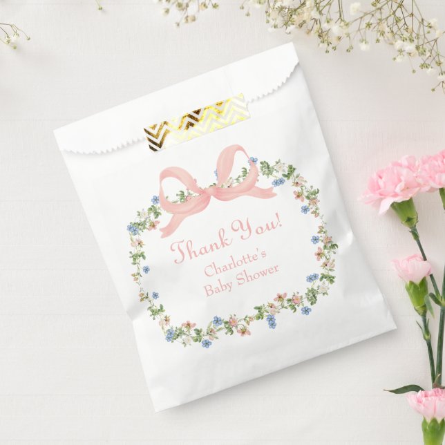 Wildflower Pink Bow Baby Shower Favour Bags (Sealed)