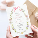 Wildflower Pink Bow Baby Shower Invitation<br><div class="desc">Baby Shower invitation featuring a frame of watercolor wildflowers and a pretty pink bow. Customise with your information for the mum to be. Click "click to customise further" to change the font style,  size or colour.</div>