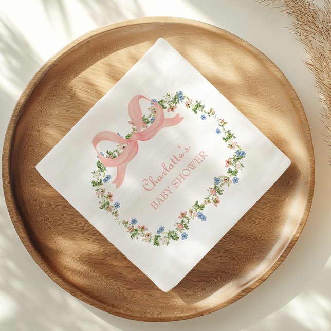 Wildflower Pink Bow Baby Shower Napkin (Creator Uploaded)