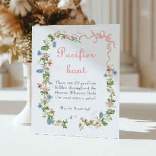 Wildflower Pink Bow Baby Shower Pacifier Hunt Poster