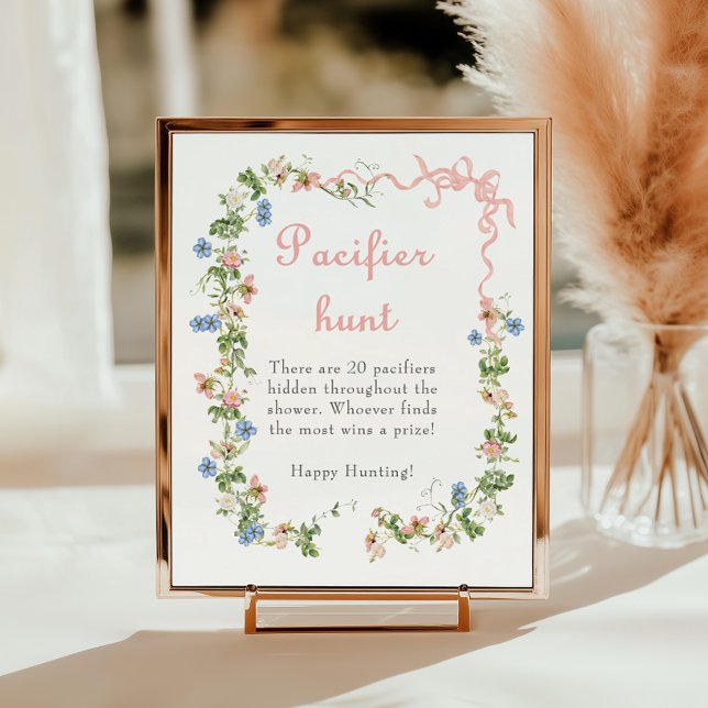 Wildflower Pink Bow Baby Shower Pacifier Hunt Poster (Creator Uploaded)