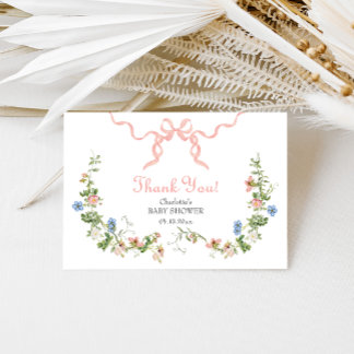 Wildflower Pink Bow Baby Shower Thank You Card