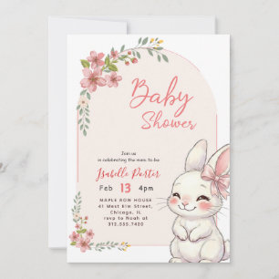 Wildflower Pink Bow Girl Bunny Baby Shower Invitation