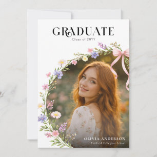 Wildflower Pink Bow Grad Party Photo Collage Invitation