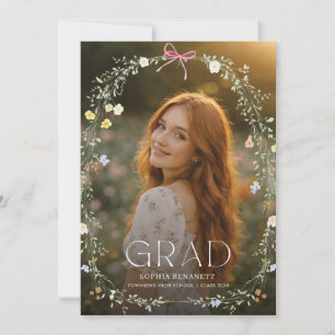 Wildflower Pink Bow Grad Party Photo Invitation