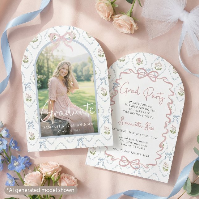 Wildflower Pink Bow Graduation Invitation (Creator Uploaded)