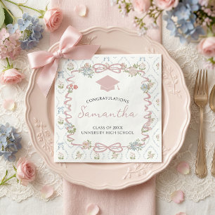 Wildflower Pink Bow Graduation Napkin