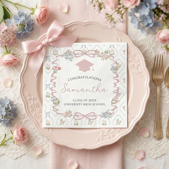 Wildflower Pink Bow Graduation Napkin (Creator Uploaded)
