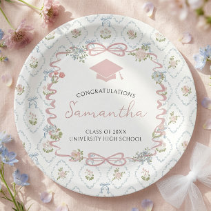 Wildflower Pink Bow Graduation Paper Plate