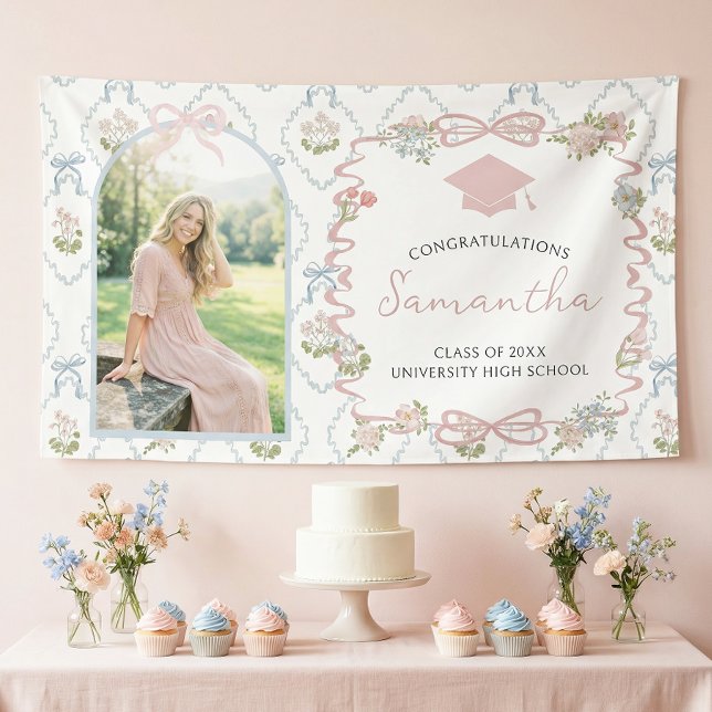 Wildflower Pink Bow Graduation Party  Banner (Creator Uploaded)