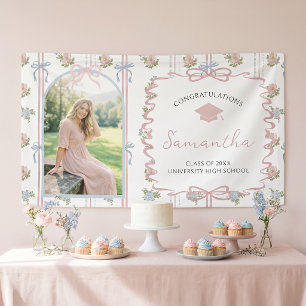 Wildflower Pink Bow Graduation Party Banner