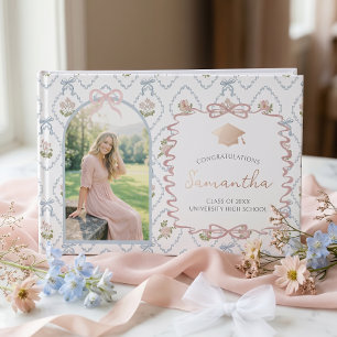 Wildflower Pink Bow Graduation Party Guest Book