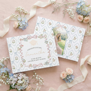 Wildflower Pink Bow Graduation Party Guest Book