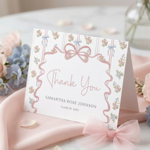 Wildflower Pink Bow Graduation Thank You Card