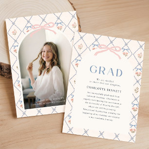 Wildflower Pink Bow Photo Graduation Announcement
