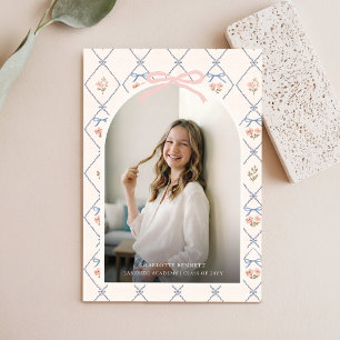 Wildflower Pink Bow Photo Graduation Invitation Postcard