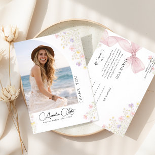 Wildflower Pink Bow Photo Graduation Thank You Postcard