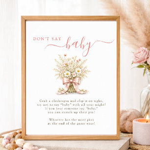 Wildflower Pink Bow Shower Activity Don't Say Baby Poster