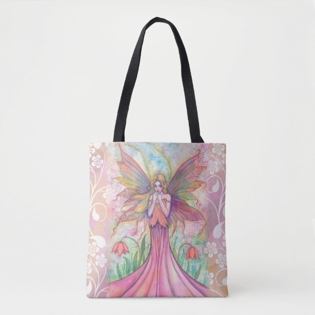 Wildflower Pink Fairy Fantasy Art Illustration Tote Bag (Front)