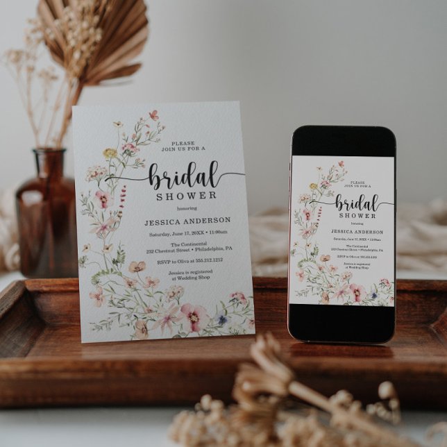 Wildflower Pink Floral Bridal Shower Invitation (Creator Uploaded)