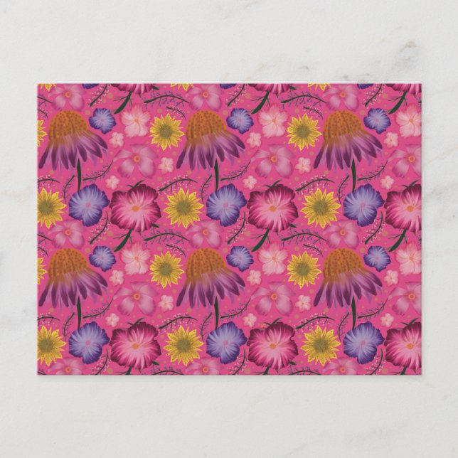 Wildflower Pink Floral Pattern Postcard (Front)