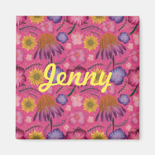 Wildflower Pink Floral Personalised Magnet