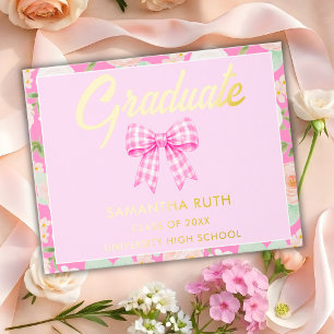 Wildflower Pink Gingham Bow Graduation Party Guest Book