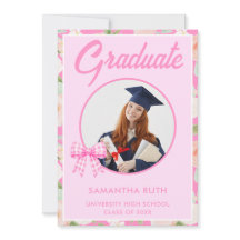 Wildflower Pink Gingham Bow Photo Graduation