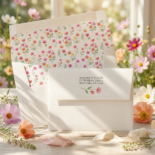 Wildflower Pink Orange Floral  Wedding Invitation Envelope