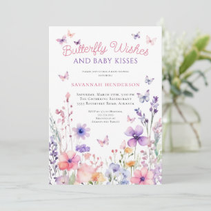 Wildflower Pink Purple Butterfly Baby Shower Invitation