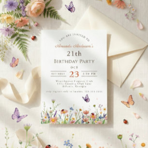 Wildflower Pink Purple Garden Party 21th Birthday Invitation