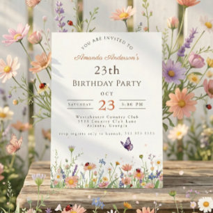 Wildflower Pink Purple Garden Party 23th Birthday Invitation
