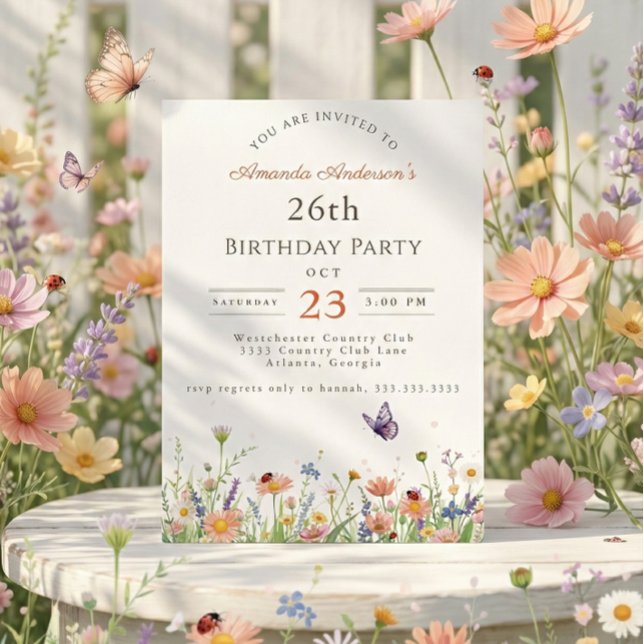 Wildflower Pink Purple Garden Party 26th Birthday Invitation (Creator Uploaded)