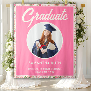 Wildflower Pink Striped Bows Graduation Backdrop Tapestry