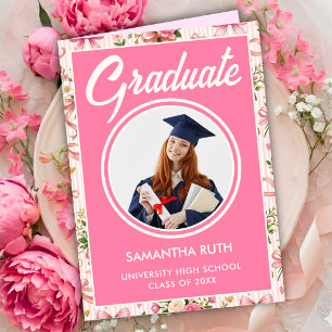 Wildflower Pink Striped Bows & Ribbons Graduation Card