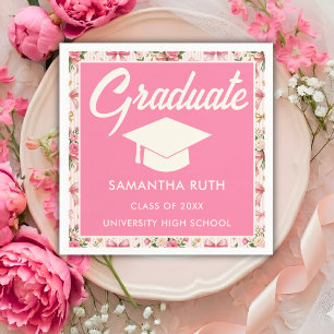 Wildflower Pink Striped Bows & Ribbons Graduation Napkin