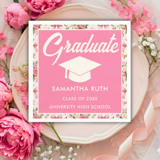 Wildflower Pink Striped Bows & Ribbons Graduation Napkin