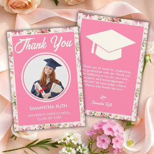 Wildflower Pink Striped Bows & Ribbons Graduation Thank You Card