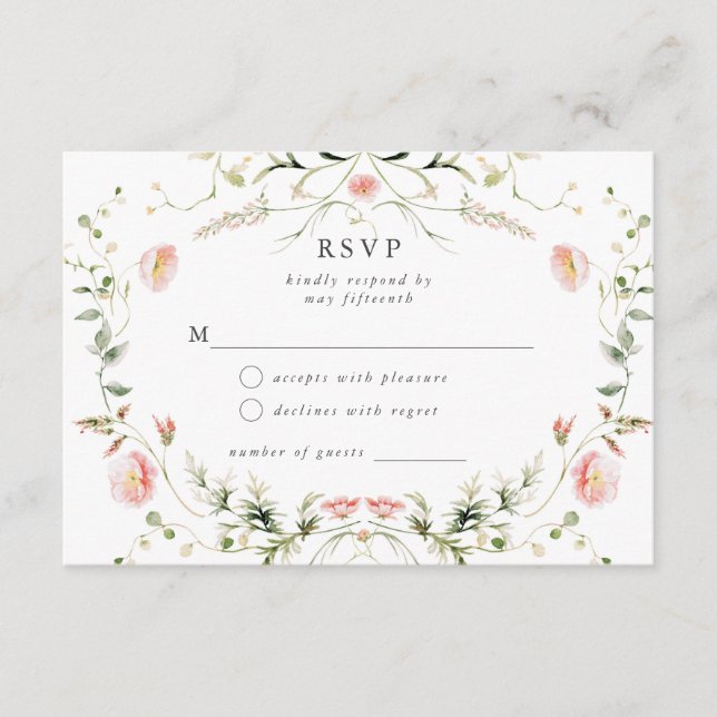 Wildflower Pink Watercolor Elegant Wedding RSVP Enclosure Card (Front)
