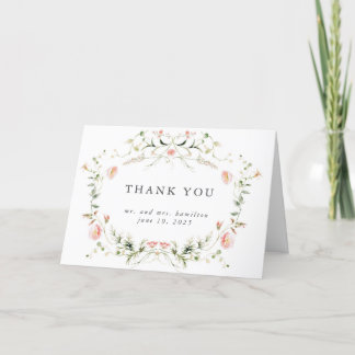 Wildflower Pink Watercolor Elegant Wedding Thank You Card