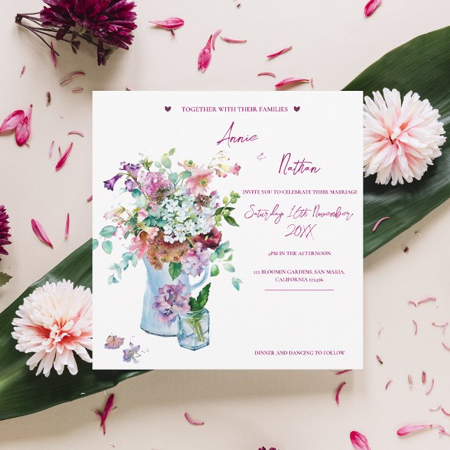 Wildflower Pink Watercolor Floral Wedding Invite (Wildflower Pink Watercolor Floral Wedding Invite)