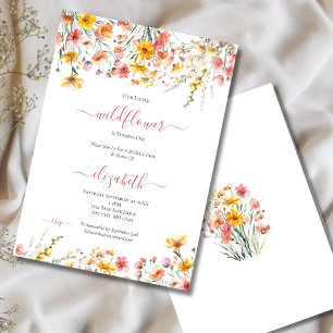 Wildflower Pink Yellow Floral Girls 1st Birthday Invitation