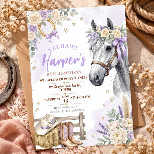 Wildflower Pony 5th Birthday Purple Cowgirl Horse Invitation