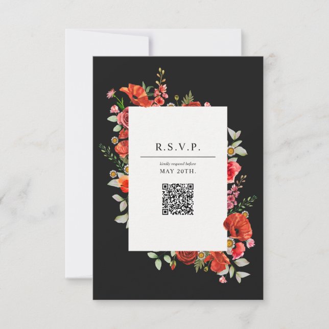 Wildflower Poppy Botanical QR Wedding RSVP Card (Front)