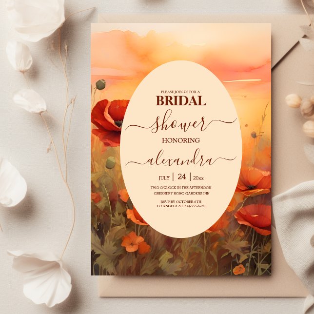 Wildflower poppy minimalist modern bridal shower invitation (Creator Uploaded)