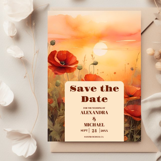 Wildflower poppy minimalist modern wedding save the date (Creator Uploaded)
