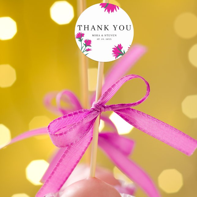 Wildflower poppy Pink Floral wedding Thank you  Classic Round Sticker (Creator Uploaded)