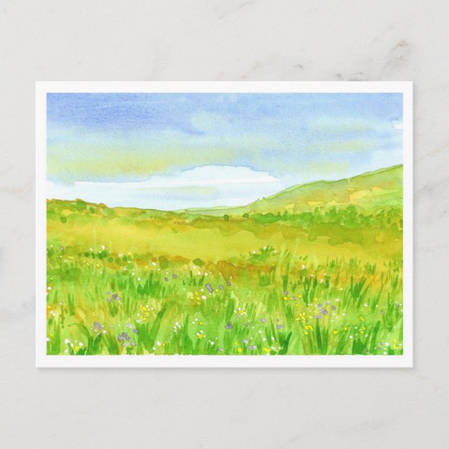 Wildflower Prairie Watercolor Painting Postcard (Front)