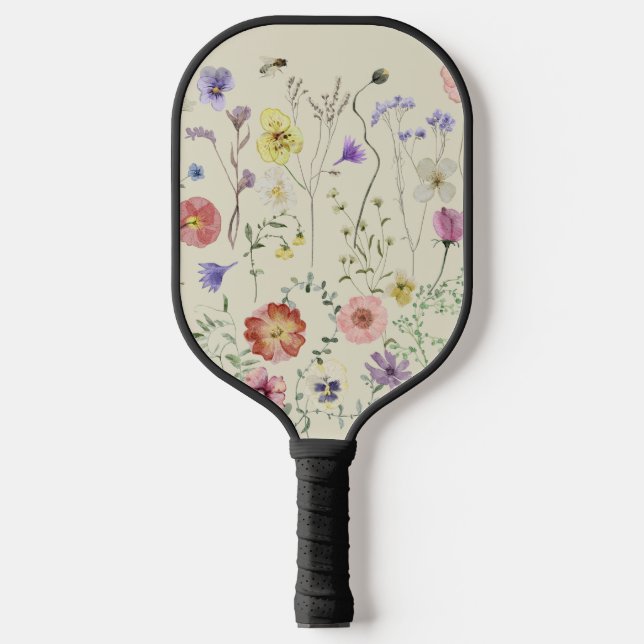 Wildflower Pressed Flowers Watercolor Floral Pickleball Paddle (Front)